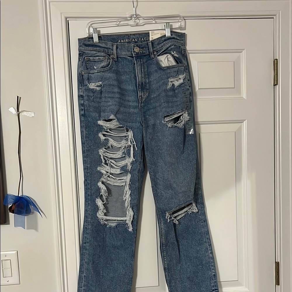 American Eagle Outfitters Blue Straight Leg Jeans with Vintage Fading
